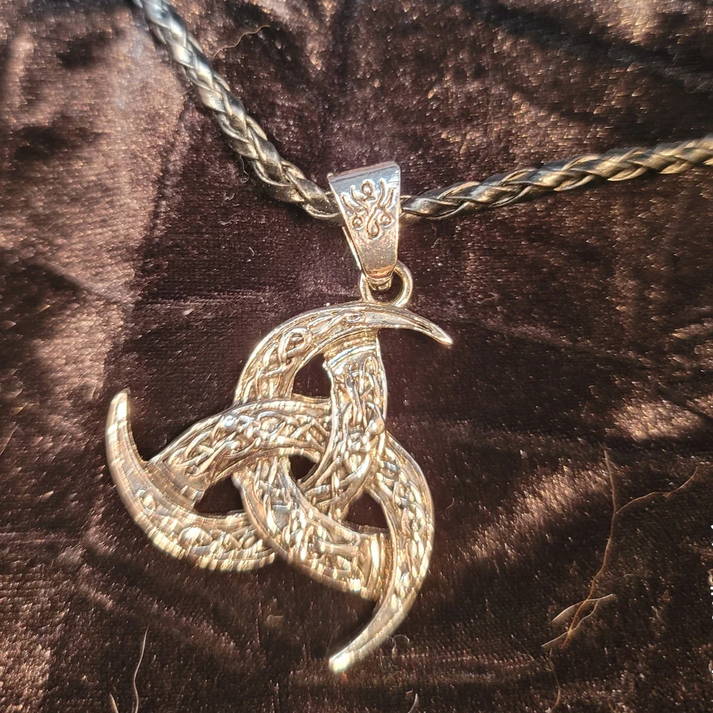 0509. Matte Black Pendant w/bold ~ Intricate ~Celtic Silver ~Triquetra Necklace